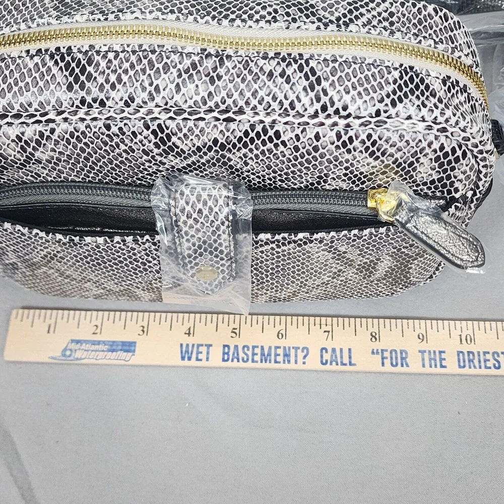 GILI Camera Bag Grey Snake Embossed Leather Crossbody Womens Small